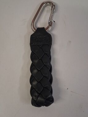 COS Braided Leather Keychain with Silver Carabiner - Black